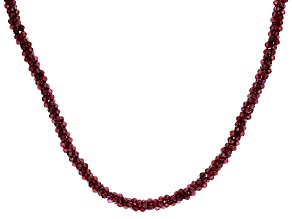 Red Garnet Rhodium Over Sterling Silver Beaded Necklace