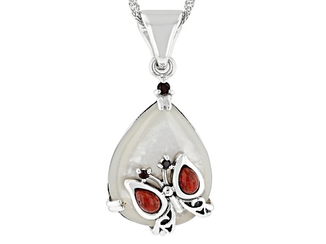 White Mother-Of-Pearl Sterling Silver Enhancer With Chain 0.09ctw
