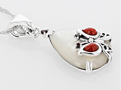 White Mother-Of-Pearl Sterling Silver Enhancer With Chain 0.09ctw