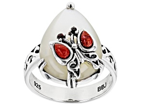 White Mother Of Pearl Sterling Silver Butterfly Ring 0.03ctw