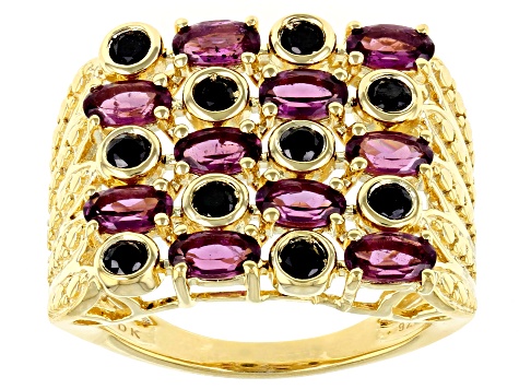 Magenta Rhodolite 18k Yellow Gold Over Sterling Silver Multi Row Ring 2.64ctw