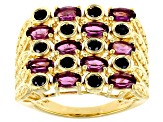 Magenta Rhodolite 18k Yellow Gold Over Sterling Silver Multi Row Ring 2.64ctw