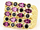 Magenta Rhodolite 18k Yellow Gold Over Sterling Silver Multi Row Ring 2.64ctw