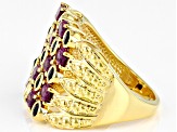 Magenta Rhodolite 18k Yellow Gold Over Sterling Silver Multi Row Ring 2.64ctw