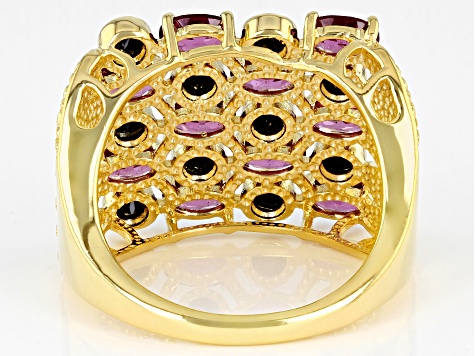 Magenta Rhodolite 18k Yellow Gold Over Sterling Silver Multi Row Ring 2.64ctw