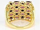 Magenta Rhodolite 18k Yellow Gold Over Sterling Silver Multi Row Ring 2.64ctw