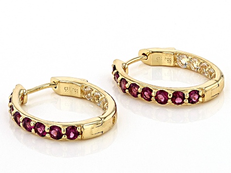 Purple Rhodolite And White Topaz 18k Yellow Gold Over Sterling Silver Hoop Earrings 3.12ctw