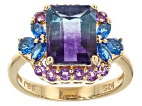 Bi-Color Fluorite 18k Yellow Gold Over Sterling Silver Ring 4.14ctw