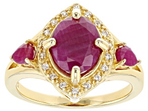 Indian Ruby 18k Yellow Gold Over Sterling Silver Ring 2.83ctw