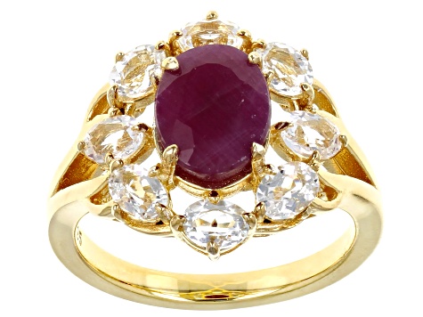 Indian Ruby 18k Yellow Gold Over Sterling Silver Ring 3.82ctw