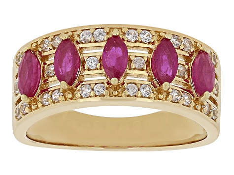 Red Ruby 18k Yellow Gold Over Sterling Silver Band Ring 1.31ctw