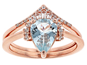 Picture of Blue Aquamarine 18k Rose Gold Over Sterling Silver Stackable Ring Set 1.73ctw