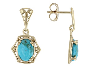 Blue Turquoise 18k Yellow Gold Over Sterling Silver Dangle Earrings