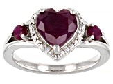 Red Ruby Rhodium Over Sterling Silver Heart Ring 2.24ctw