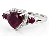 Red Ruby Rhodium Over Sterling Silver Heart Ring 2.24ctw