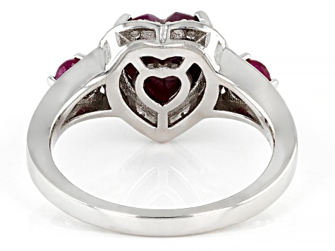Red Ruby Rhodium Over Sterling Silver Heart Ring 2.24ctw