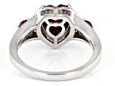 Red Ruby Rhodium Over Sterling Silver Heart Ring 2.24ctw