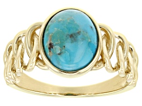 Blue Turquoise 18k Yellow Gold Over Sterling Silver Solitaire Ring