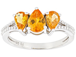 Orange Spessartite t Rhodium Over Sterling Silver 3-Stone Ring 1.76ctw
