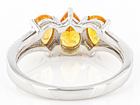 Orange Spessartite Rhodium Over Sterling Silver 3-Stone Ring 1.76ctw