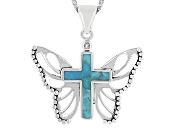 Picture of Blue Turquoise Sterling Silver Cross Butterfly Enhancer With Chain