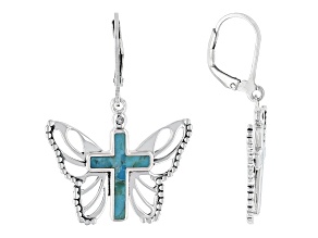 Blue Turquoise Sterling Silver Cross Butterfly Earrings