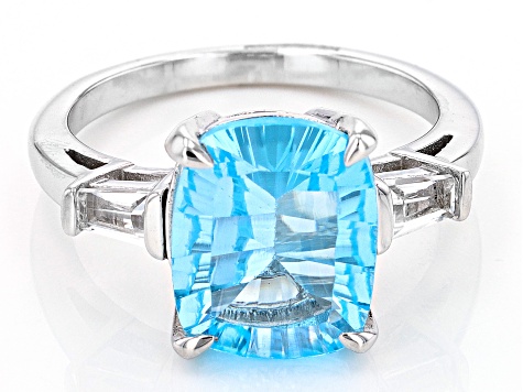 Sky Blue Topaz Rhodium Over Sterling Silver Ring 5.41ctw