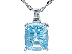 Sky Blue Topaz With White Topaz Rhodium Over Silver Pendant With Chain 5.25ctw