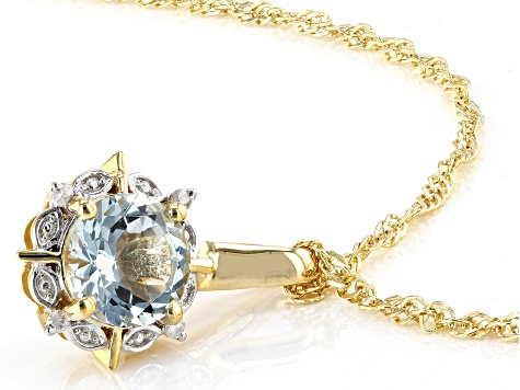 Blue Aquamarine 18k Yellow Gold Over Sterling Silver Pendant With Chain ...