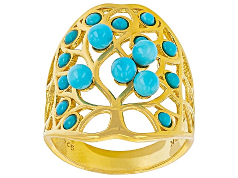 Blue Sleeping Beauty Turquoise 18k Yellow Gold Over Sterling Silver Ring