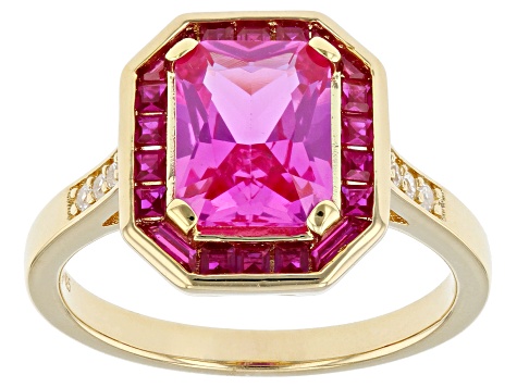 Pink Lab Created Sapphire 18k Yellow Gold Over Sterling Silver Ring 2.80ctw