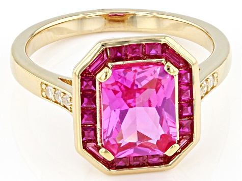 Pink Lab Created Sapphire 18k Yellow Gold Over Sterling Silver Ring 2.80ctw