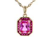 Pink Lab Created Sapphire 18k Yellow Gold Over Sterling Silver Pendant With Chain 2.89ctw