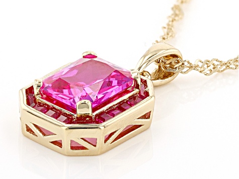 Pink Lab Created Sapphire 18k Yellow Gold Over Sterling Silver Pendant With Chain 2.89ctw