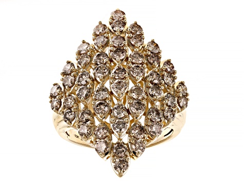 Champagne Diamond 10k Yellow Gold Cluster Ring 2.50ctw - DGA006 | JTV.com