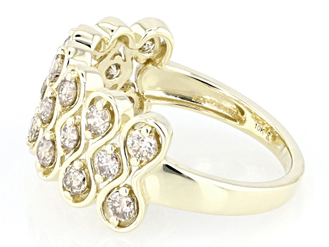 Champagne Diamond 10k Yellow Gold Cluster Ring 1.00ctw