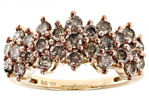 Champagne Diamond 10k Yellow Gold Cluster Ring 1.45ctw