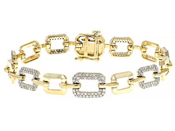 Picture of White Diamond 10k Yellow Gold Box Link Bracelet 1.25ctw