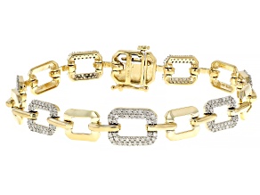 White Diamond 10k Yellow Gold Box Link Bracelet 1.25ctw