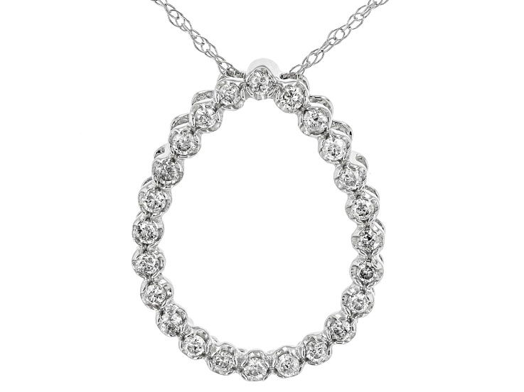 White Diamond 10k White Gold Teardrop Slide Pendant With 18" Rope Chain 0.50ctw