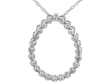 White Diamond 10k White Gold Teardrop Slide Pendant With 18" Rope Chain 0.50ctw