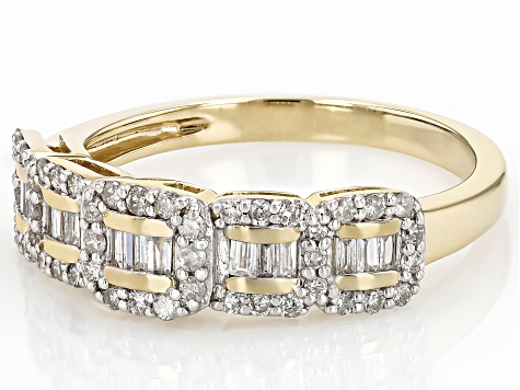 White Diamond 10k Yellow Gold Band Ring 0.50ctw