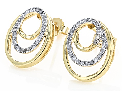 White Diamond 10k Yellow Gold Drop Earrings 0.20ctw