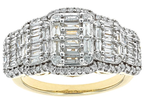 White Diamond 10k Yellow Gold Cluster Ring 1.10ctw