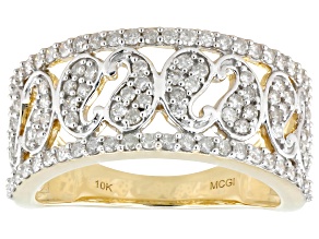 White Diamond 10k Yellow Gold Wide Band Ring 0.65ctw