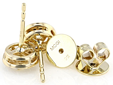 Natural Yellow And White Diamond 10k Yellow Gold Halo Stud Earrings 0.45ctw