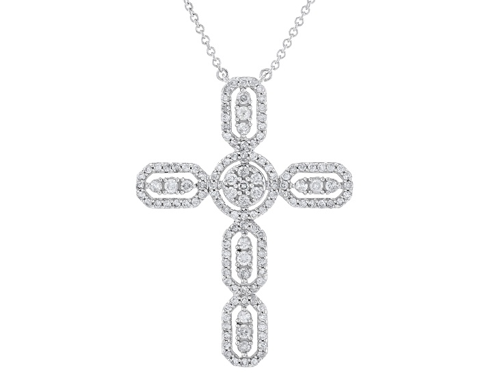 White Diamond 10k White Gold Cross Necklace 0.75ctw - DGA053 | JTV