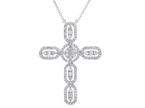 White Diamond 10k White Gold Cross Necklace 0.75ctw