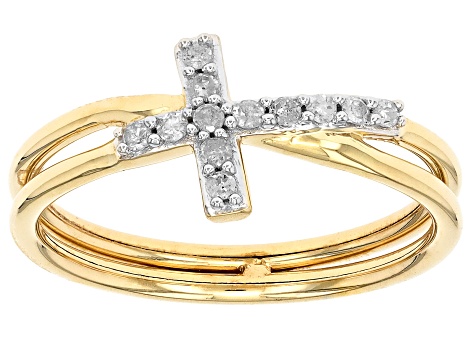 White Diamond 10k Yellow Gold Cross Crossover Ring 0.15ctw - DGA060 ...