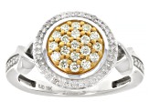 Natural Yellow And White Diamond 10k White Gold Cluster Ring 0.45ctw
